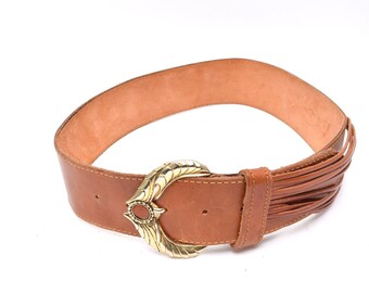 Vintage Alden Howard Women’s stretch Belt Size Small gold toned Buckle Red/Gold Vintage red gold belt - Gem main image 4