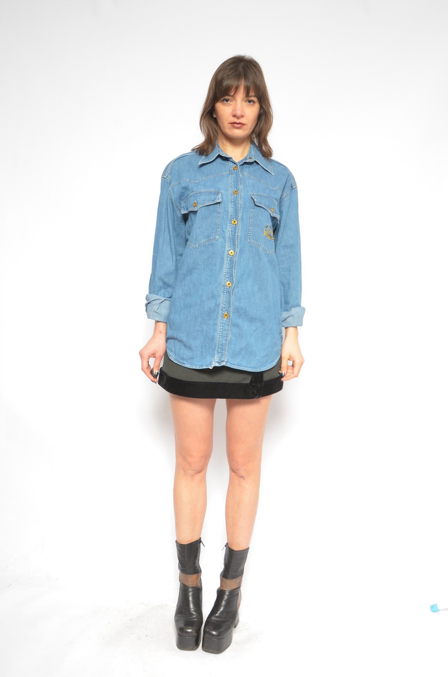Trussardi Denim Shirt / Vintage 90s Jean Button Long Sleeve