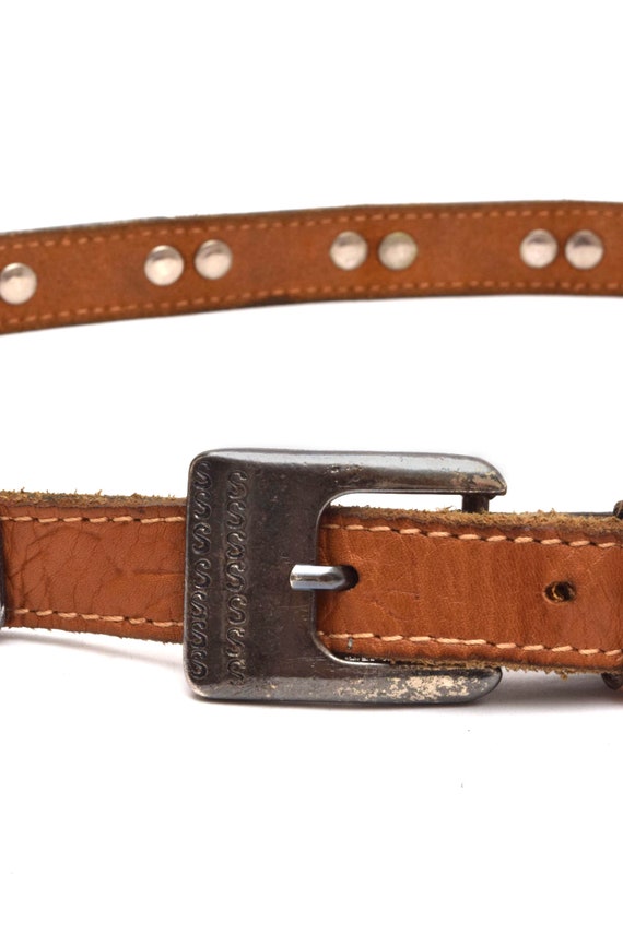 Vintage 90's Brown Thin Leather Belt with Metal S… - image 3