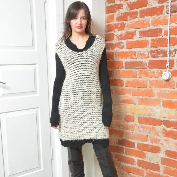 Heyna Beate Heymann Wool Blend Knit Dress Large Black Cream - Etsy Denmark