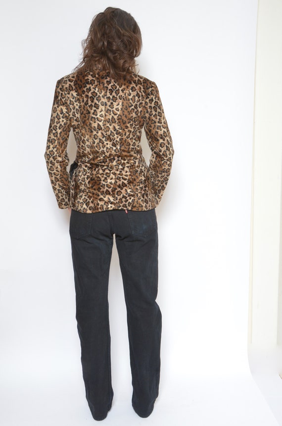 Leopard Faux Fur Blazer / Vintage 90's Button Ani… - image 4