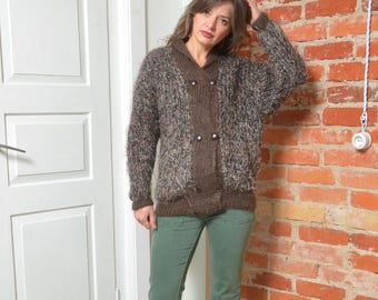 Vintage Chunky Knit Wool Blend Cardigan | 1980s Double Breasted Jacket