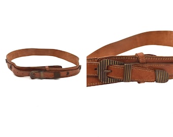 90s Vintage Lands End Woven Belt 30 Tan Leather & Bold  display picture 3