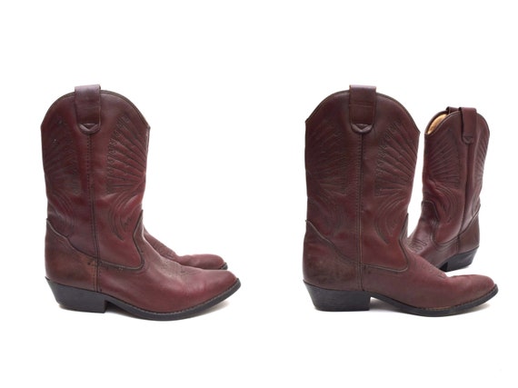 Vintage 90s Burgundy Brown Leather Cowboy Boots wi