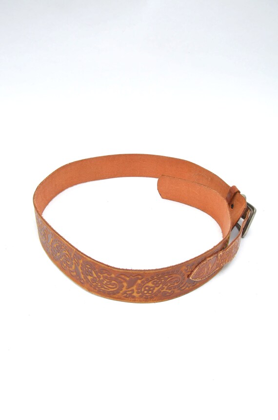 Vintage 90's Western Brown Leather Belt with Silv… - image 4