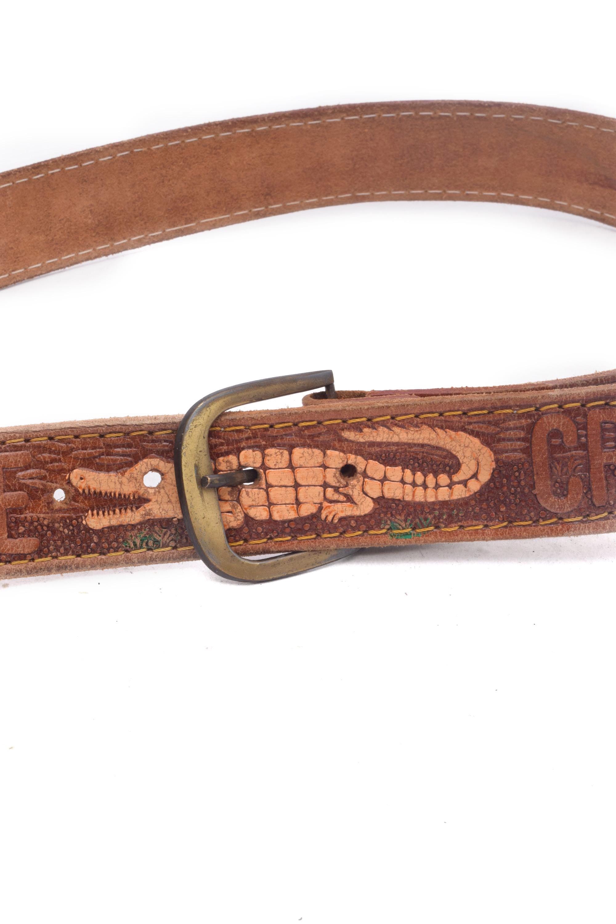 Vintage 90s Reddish Brown Genuine Crocodile Skin Minimalist Buckle Belt 90 main image 3