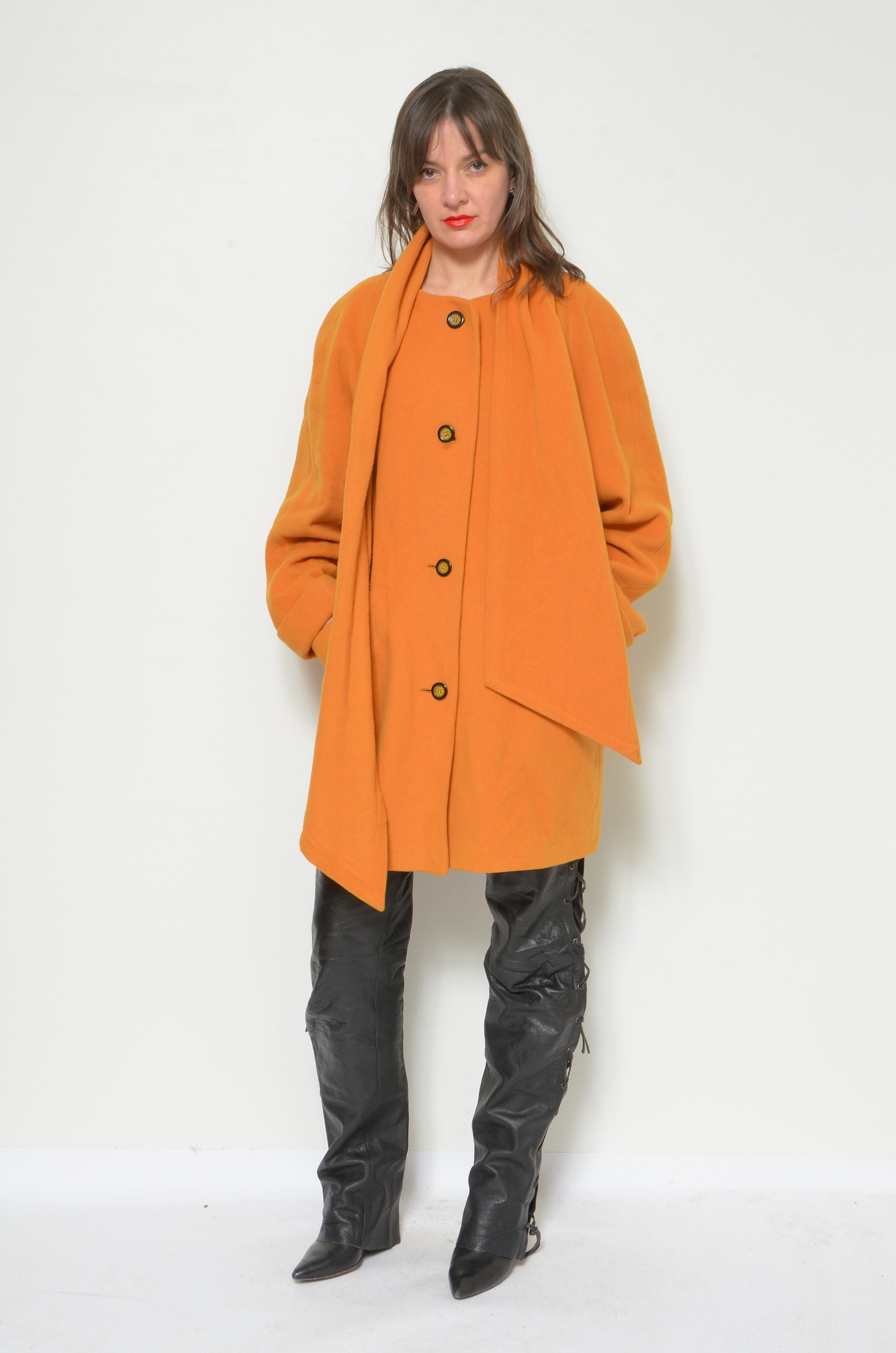 【80s】Vintage Shawl Collar Wool Coat USA Vintage 1950s Evening Coat with Cape Style Shawl Collar