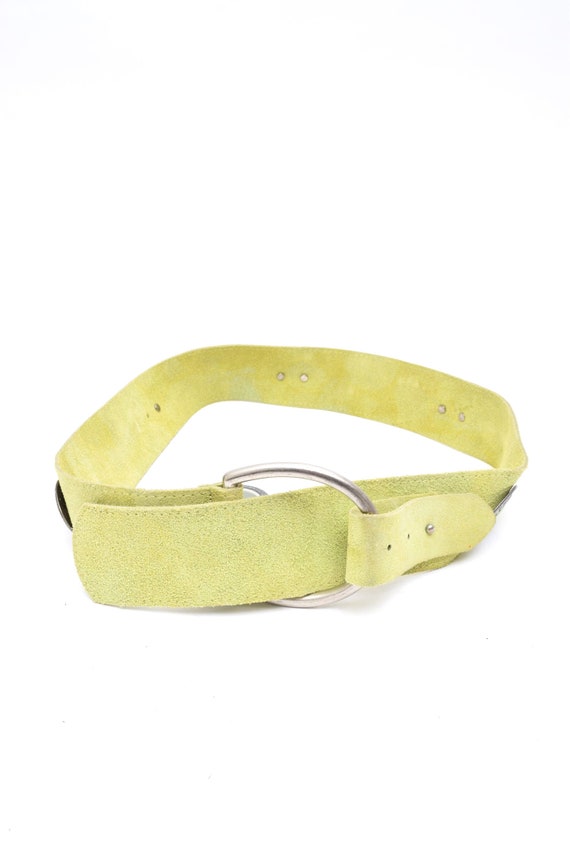 Vintage Green Real Suede Leather Wide Belt With Green and  display picture 1