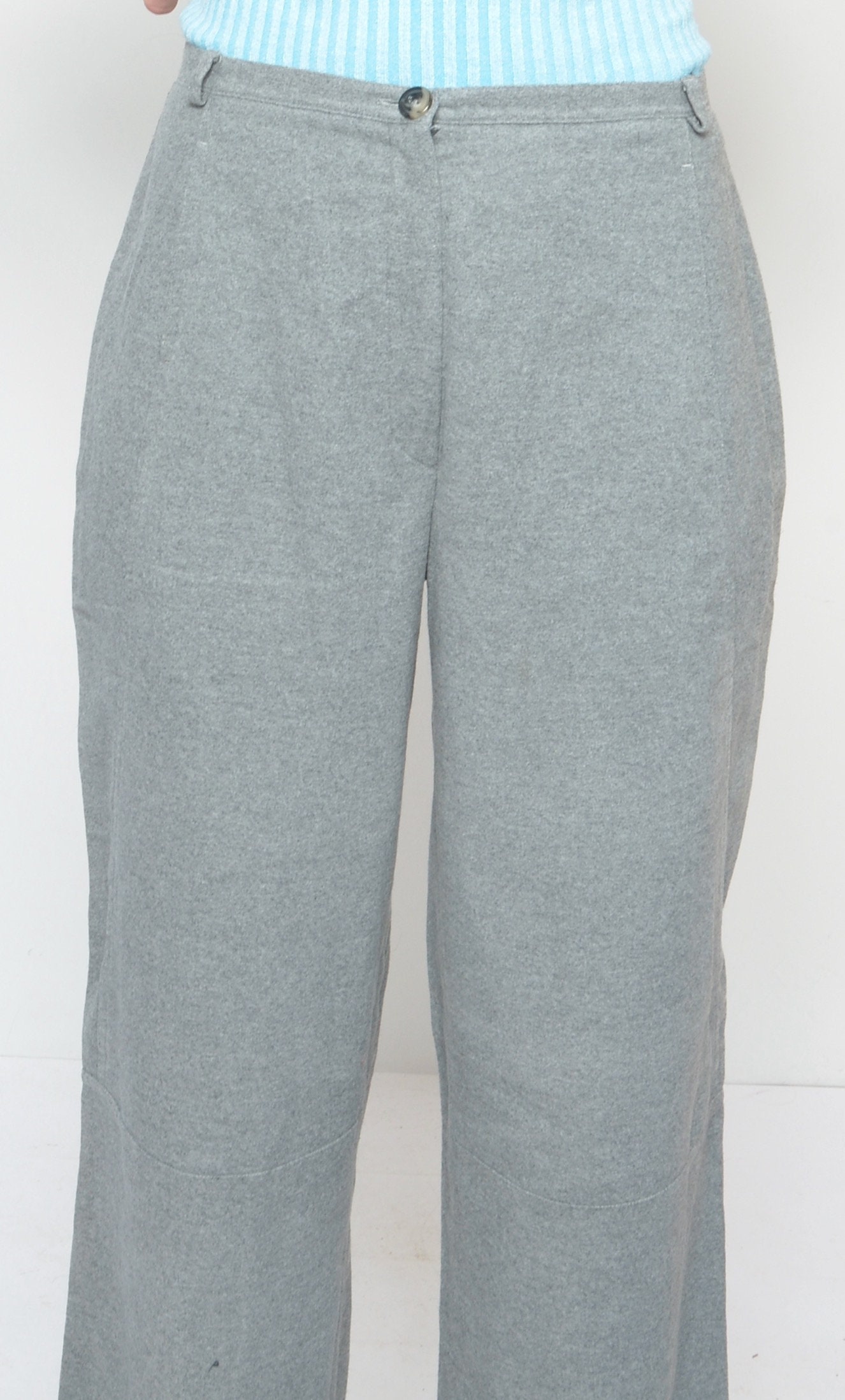 Vintage 90s Wide Leg Pants: High Waist Gray Trousers, Size Large 