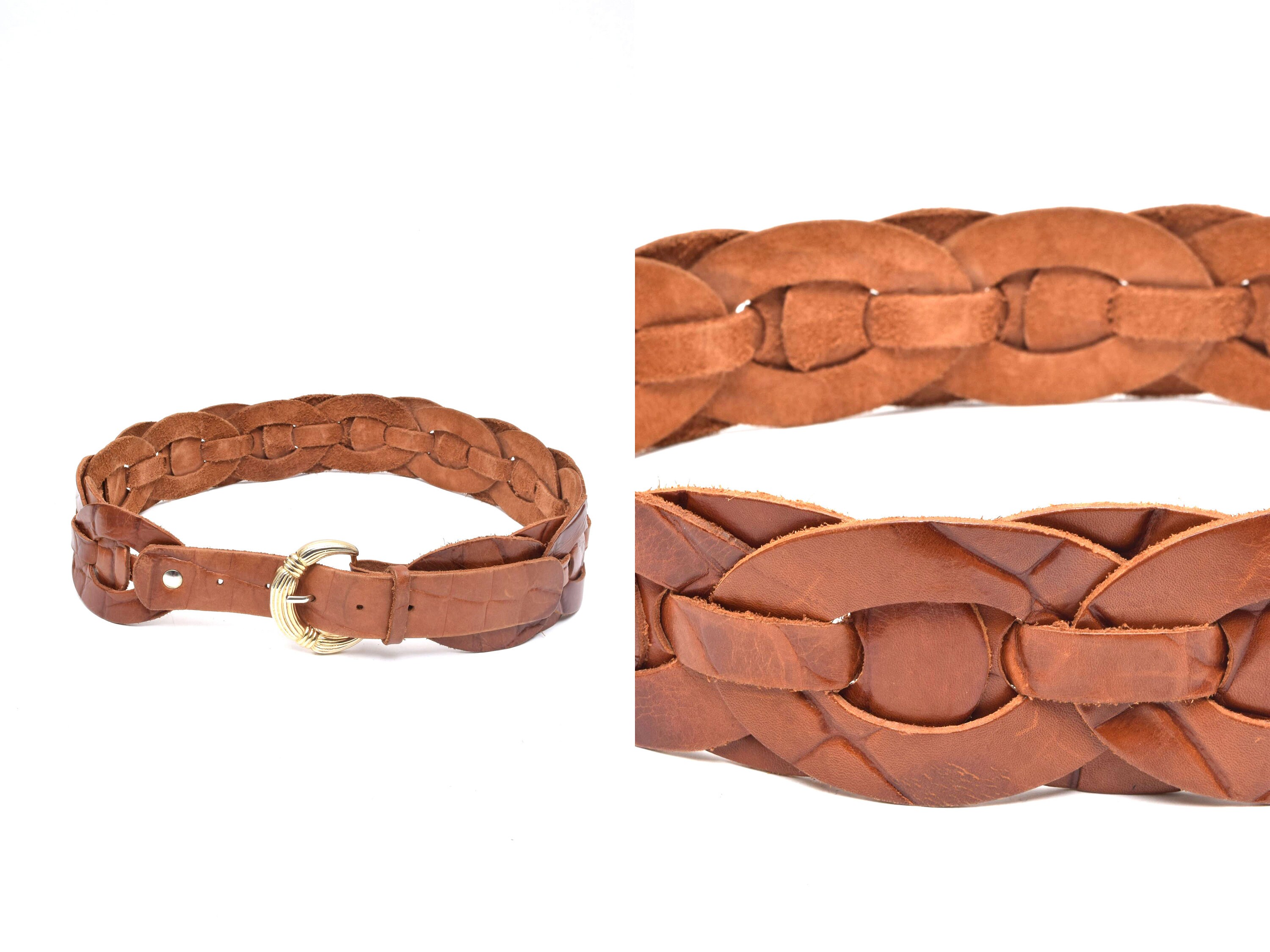 Wide Brown Leather Belt Oval Buckle 90s Size S/M Antique Oval Buckle Genuine Full Grain Leather Casual Jean  main image 2
