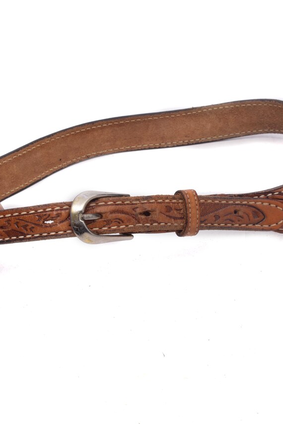 Vintage 90s Brown Leather Western Belt: Embossed Floral 
