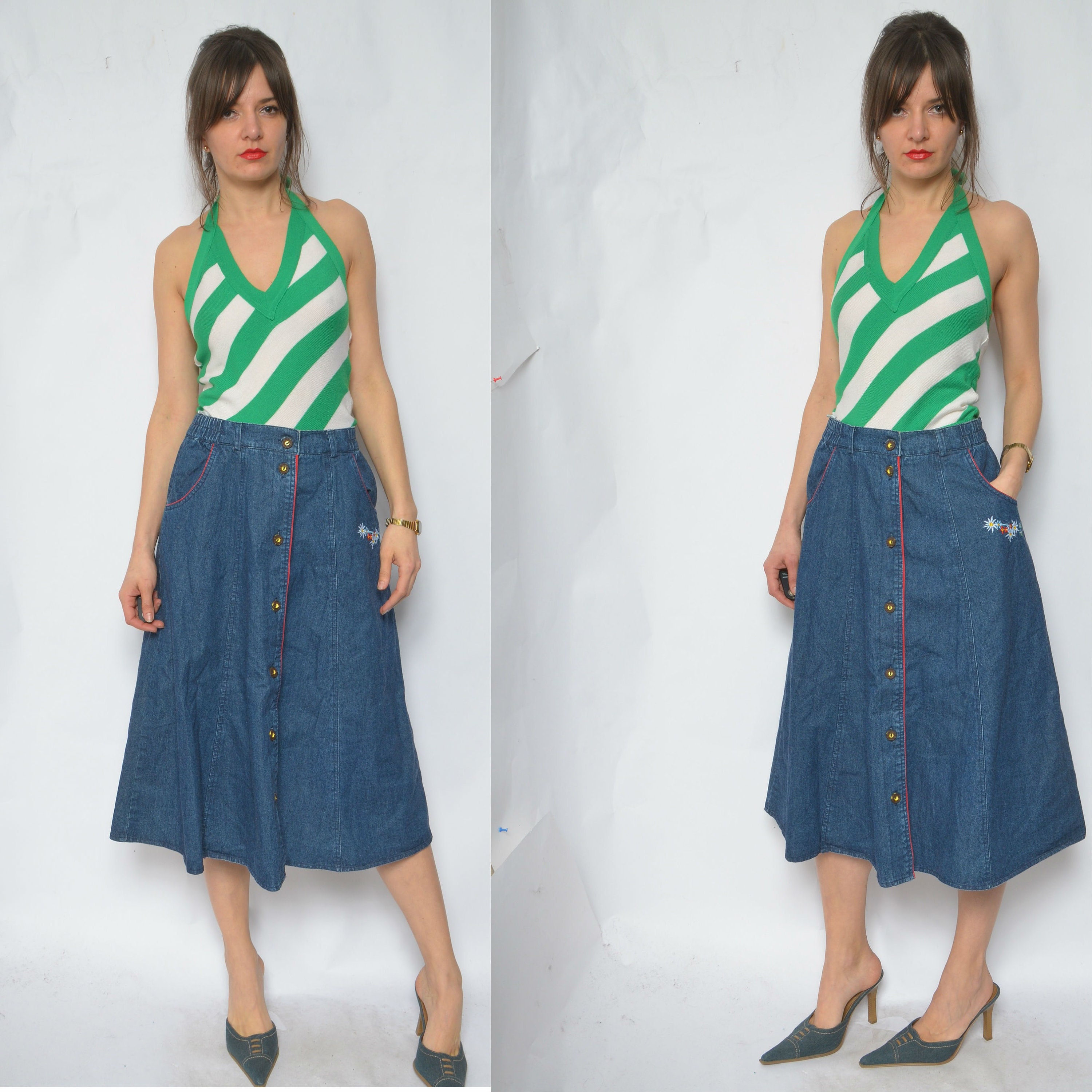 blue denim maxi skirt