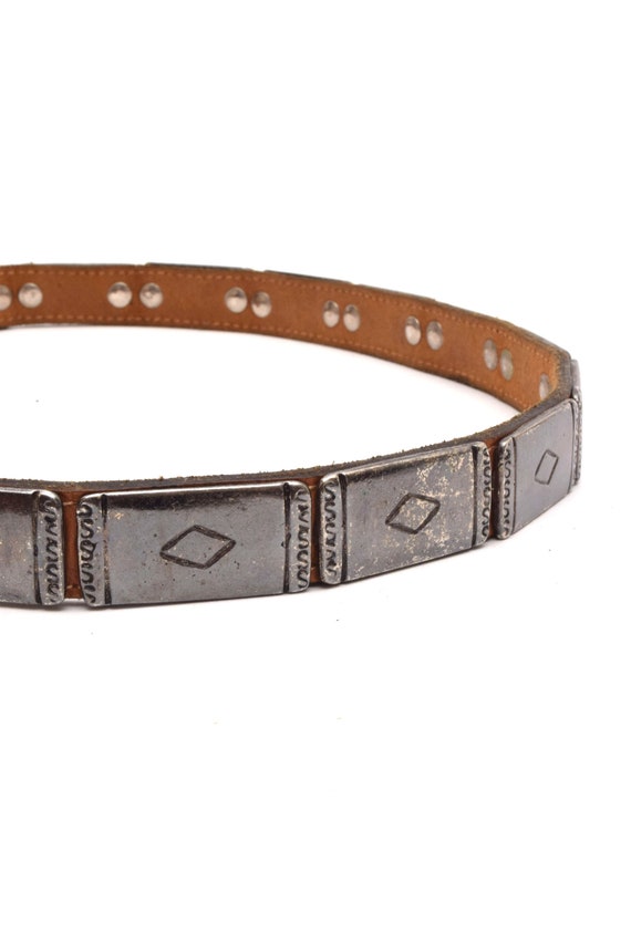 Vintage 90's Brown Thin Leather Belt with Metal S… - image 8