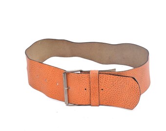 Womens Orange Belt for Jeans Real Leather 4.0 Cm Ladies  display picture 3