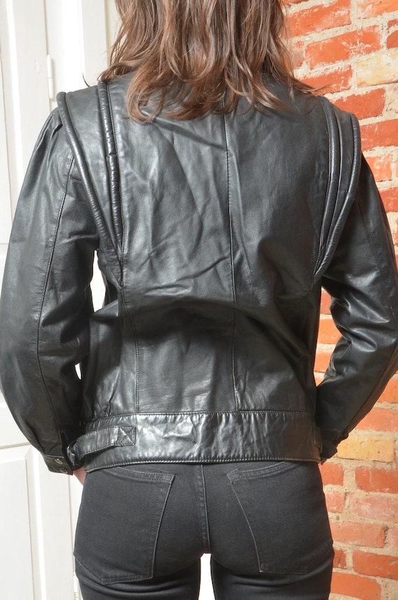 ジャケット・アウター 80s vintage real leather car coat 1980s Retro Biker Rub-off Brown Real Leather Jacket Women