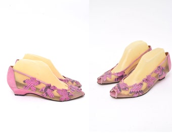 Vintage 90er Jahre rosa italienischen Wildleder und Mesh Pumps Schuhe (Made in Italy)