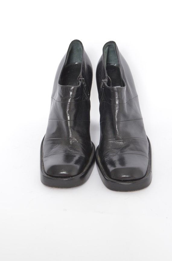 Vintage 90's Real Leather Black Chunky High Heel … - image 2