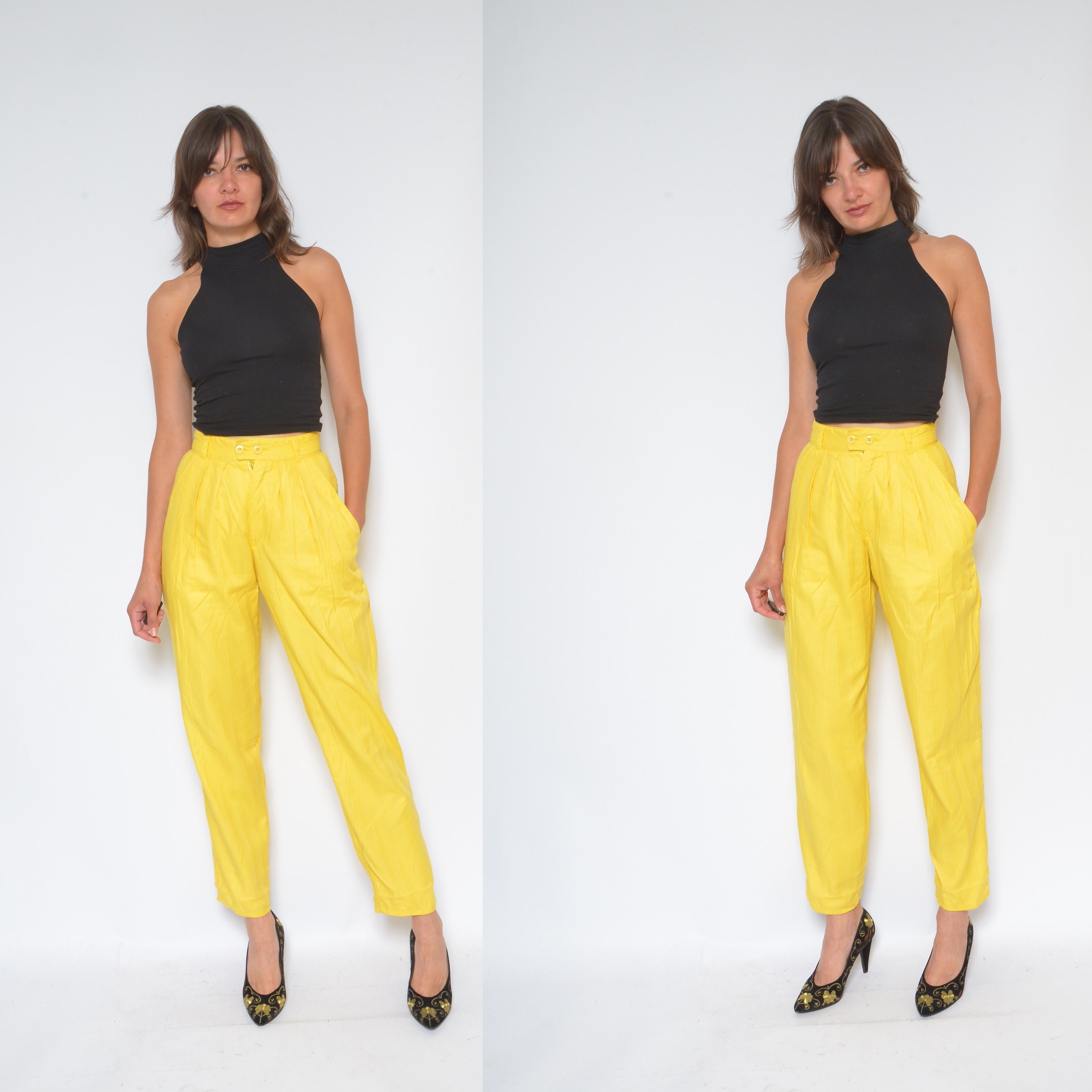 yellow pleated pants
