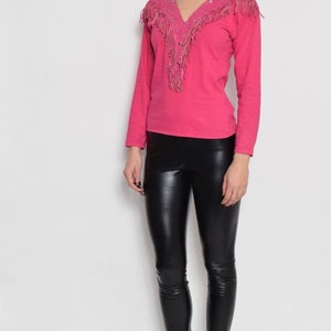 Vintage 80's Fringe Pink Long Sleeve Top image 3