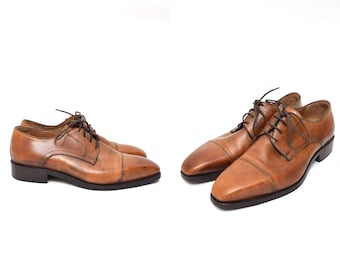 Zapatos Oxford vintage de piel marrón de los años 90 con cordones italianos (talla 39 UE / 6,5 EE. UU.)
