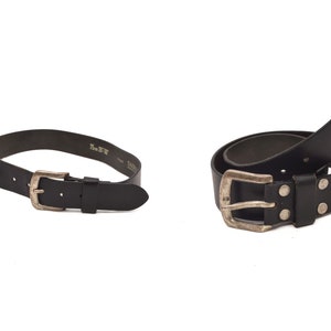 Vintage 90&#39;s Black Leather Belt with Silver Metal Buckle