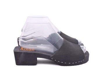 Vintage jaren 90 echt lederen houten zool klompen sandalen maat 38 EU