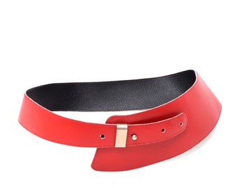 80s Red Leather Wide Waist Belt Avant Garde Fiocchi Italy Snaps Vintage 80s Red Leather Wide Sculptural Waist Belt Avant  main image 3