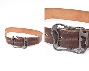 Vintage 90s Brown Genuine Leather Western Silver Buckle Belt Size Small Unisex Brown 1990s Vintage Belts for Men for sale | eBay main image 3