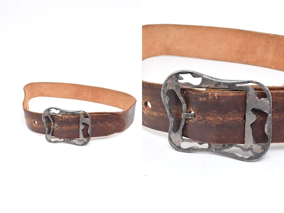 Vintage 90s Brown Leather Western Belt With Silver Buckle - Etsy display picture 1