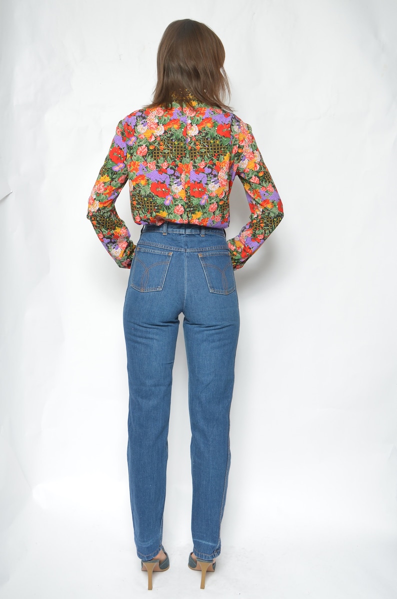 Floral Baroque Button Shirt Vintage 80s Long Sleeve Flower Print Blouse Size Large