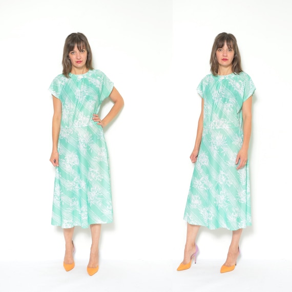 80s Floral Summer Dress Vintage Mid Sheer Short Sleeve Flared Mid Calf Length Sundress Size Medium Etsy UK