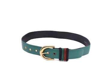 90s Carlisle Dark Green Leather Statement Belt | Rhinestone 