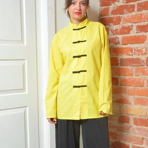 Vintage Yellow Kung Fu Style Jacket with Black Dragon Print – Size M