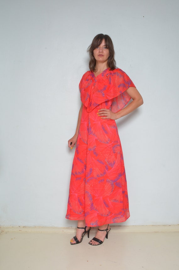 Floral Maxi Dress / Vintage 80s Angel Sleeve Long… - image 2