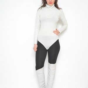 Vintage 90s Turtleneck Leotard / High Neck Gray Long Sleeve Bodysuit / Sports Top image 5