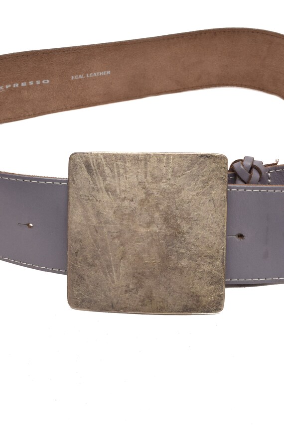 Vintage 90's Gray Italian Leather Belt with with … - image 3