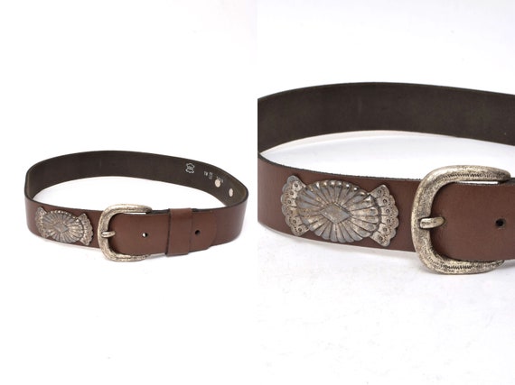 Vintage 90's Brown Leather Western Style Belt With Large - Etsy