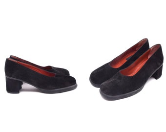 Vintage 90-tals pumps i äkta mocka och läder med grov klack / Armand basi skor