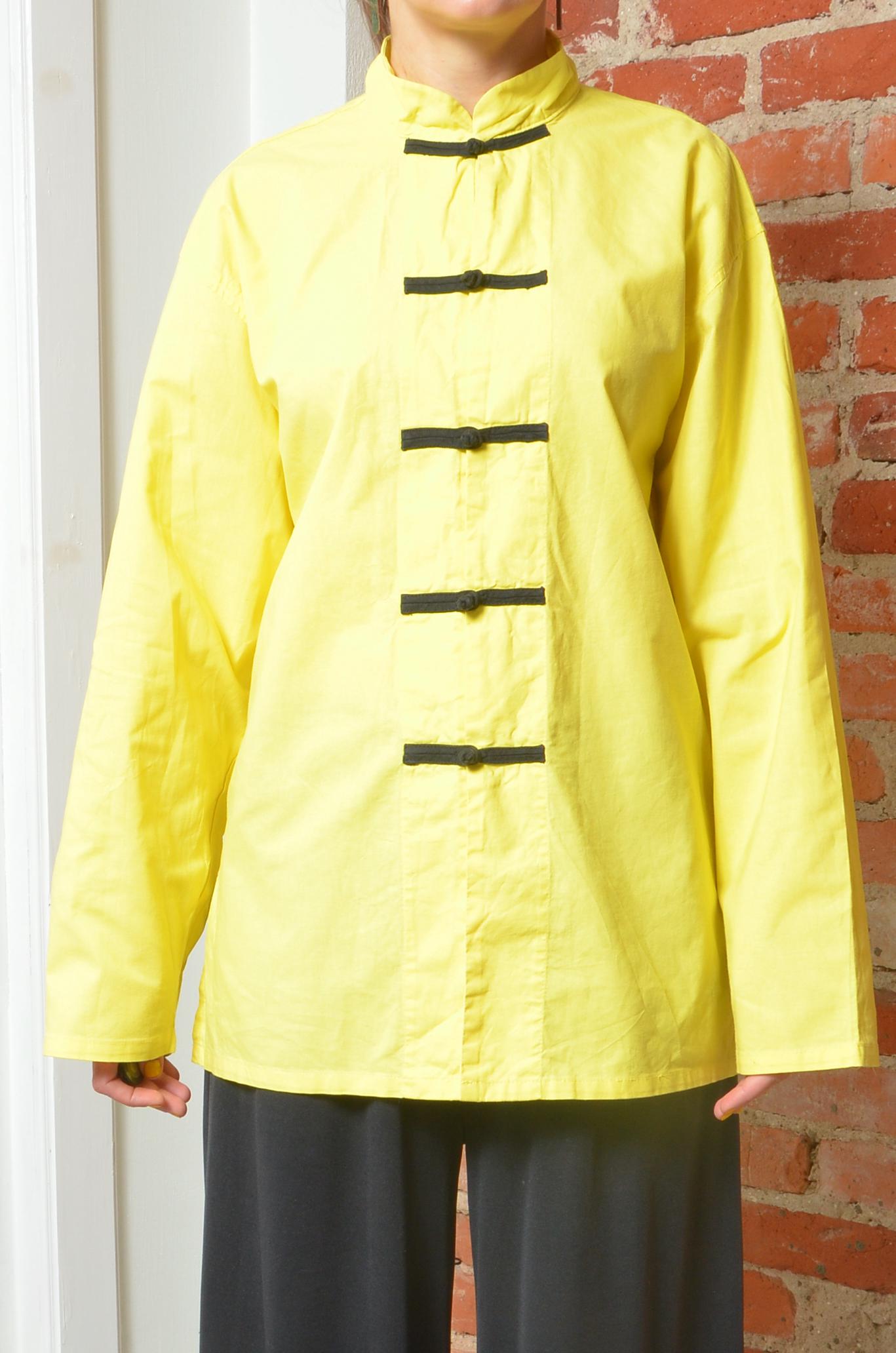 Vintage Yellow Kung Fu Style Jacket With Black Dragon Print – Size