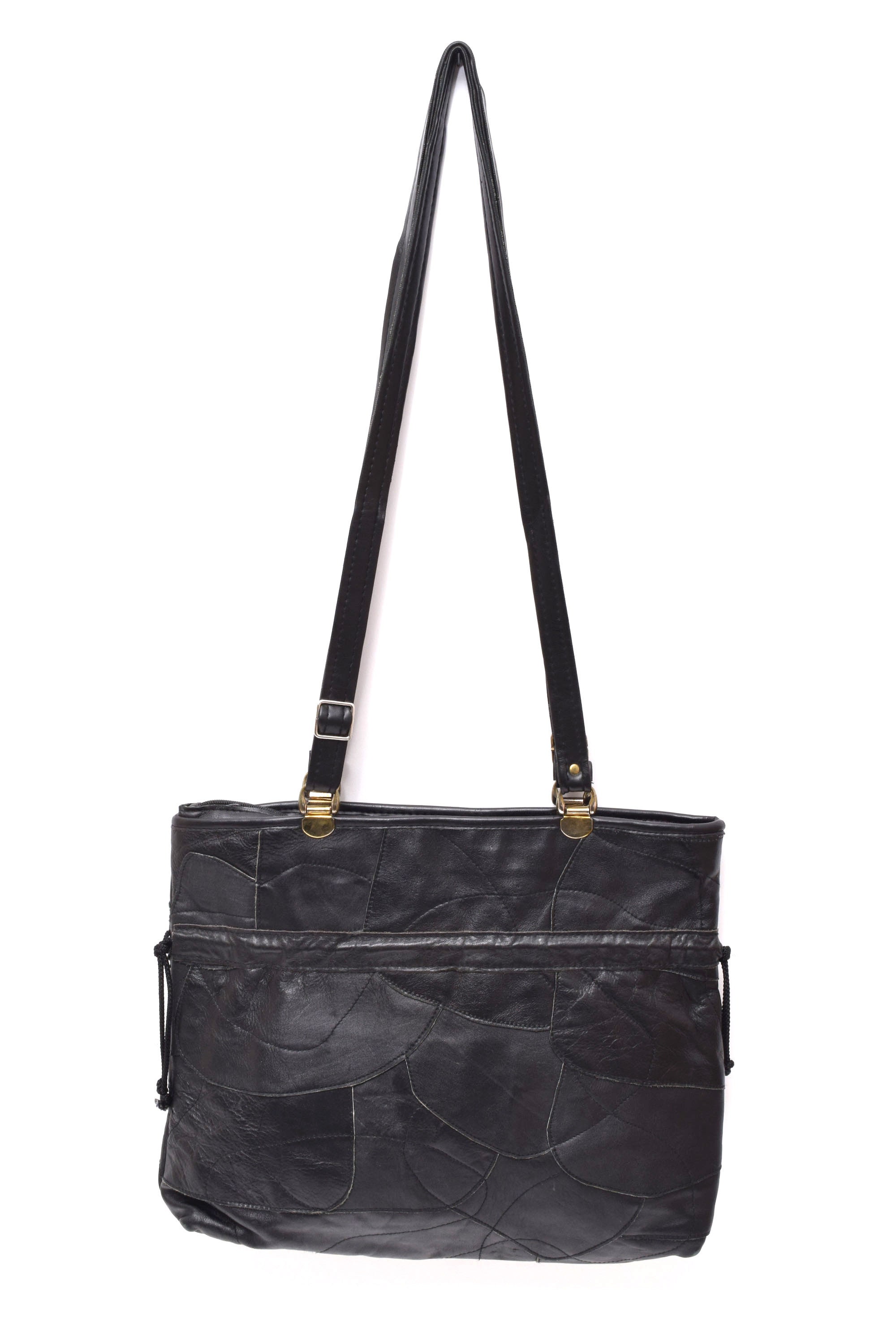 Vintage 80's Black Leather Patchwork Shoulder Bag Purse by