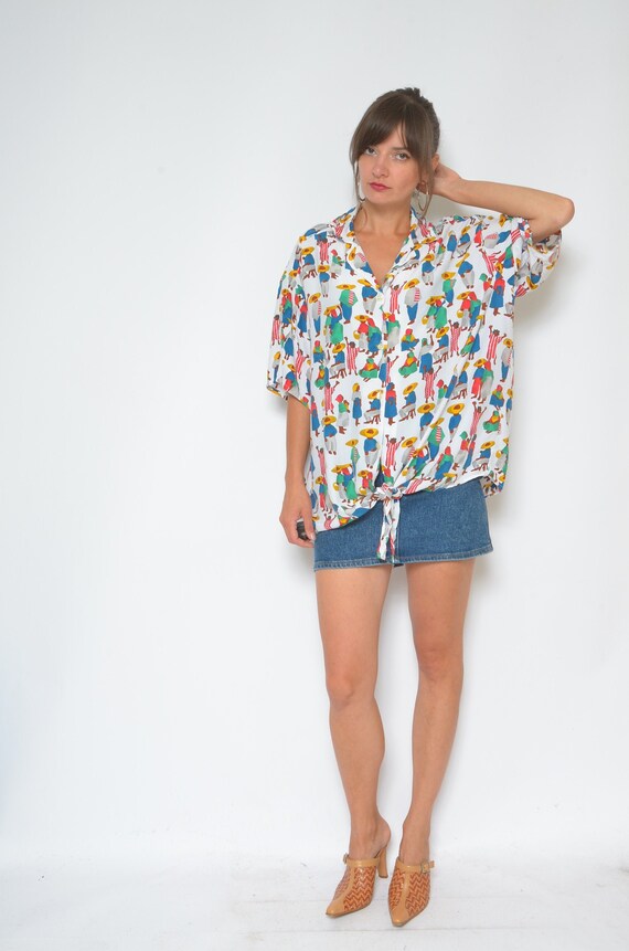 People Print Oversized Shirt / Vintage 
