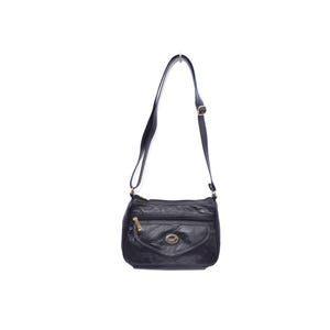 Vintage 90&#39;s Black Real Leather Patchwork  Shoulder Bag
