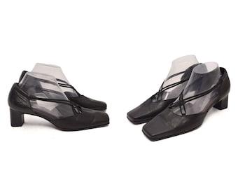 Escarpins noirs à lanières et talons épais Gabor, chaussures en cuir véritable véritable taille 38,5 UE, vintage des années 90