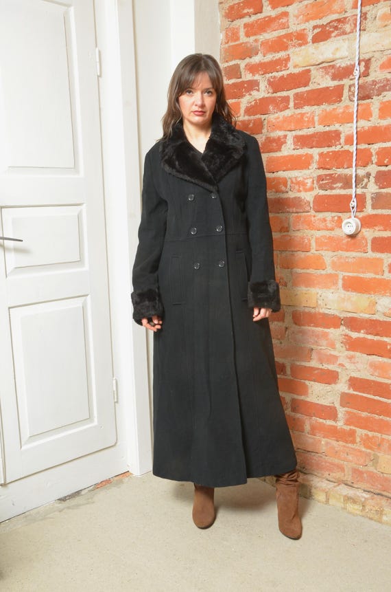 ジャケット・アウター 90s vintage deadstock goffa x wool coat Vintage 90s Fur Collar and Cuffs Wool Button Maxi Coat