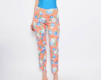 Vintage 90's Orange Floral Pants - Size Small