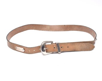 Vintage 90s Western Leather Belt with Silver Buckle (35.5-37.5 inch)