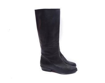 Vintage 90s Black Leather Knee-High Boots – Size 37 EU