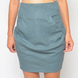 Linen Pocket Skirt / Vintage 90s High Waist Gray Shor Mini Skirt Size Small image 9