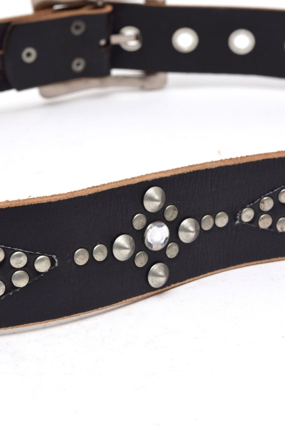 Vintage 90's Black Leather Belt with Silver Buckl… - image 7