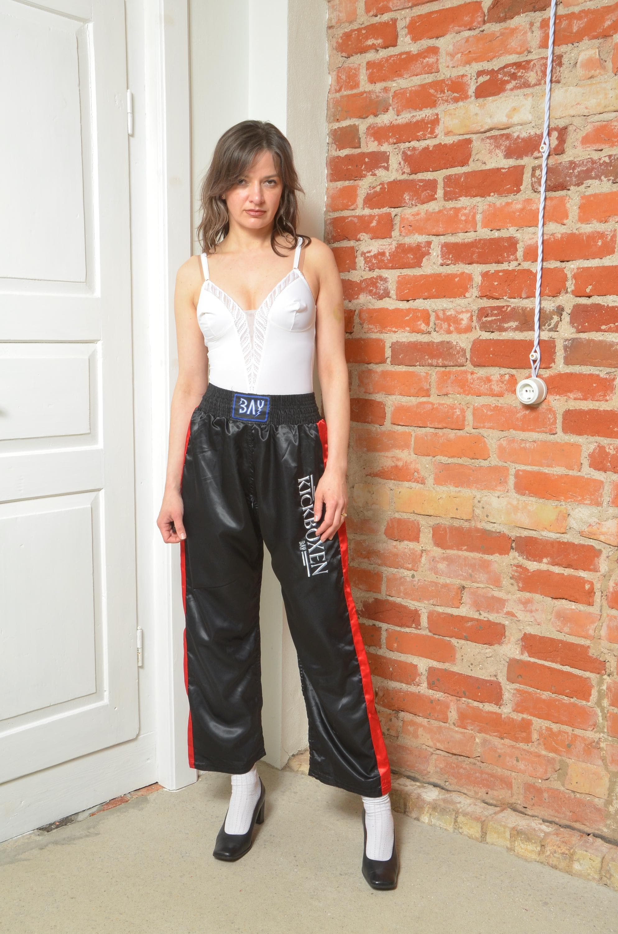 Vintage 90s Satin Kickboxing Pants / Wide Leg Sports Trousers